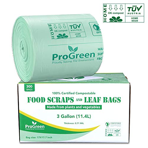  ProGreen 100% Compostable Bags 4 Gallon (15L), Extra Thick 0.75  Mil, 100 Count, Small Kitchen Trash Bags, Food Scraps Yard Waste Bags, ASTM  D6400 BPI and TUV AUSTRIA Certified. : Health & Household