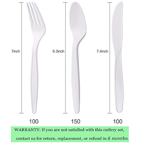 8.3 Pounds Heavyweight Eco-Friendly 160 Forks,140 Spoons and 100 Knives Biodegradable Compostable Forks Spoons Knives 100% CPLA 400 Pack 7.3 Inch White Disposable Biodegradable Cutlery Set 