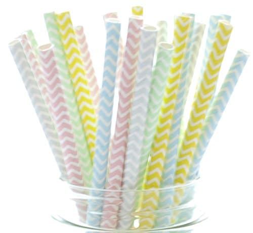 Silver & White 100x Paper Party Drinking Straws Biodegradable Eco-Friendly 