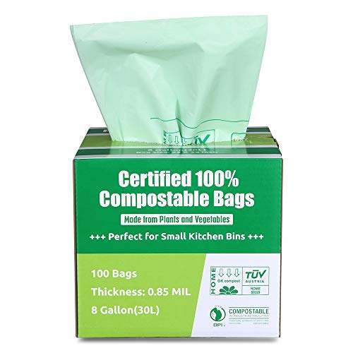 Buy Primode 100% Compostable Bags, 8 Gallon (30L) Food Scraps Yard Waste  Bags, 100 Count, Extra Thick 0.85 Mil. ASTM D6400 Compost Bags Small  Kitchen Trash Bags, Certified by BPI & TUV Now! Only $