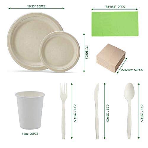 50PCS Disposable Plates Compostable Paper Tableware Set Ecological