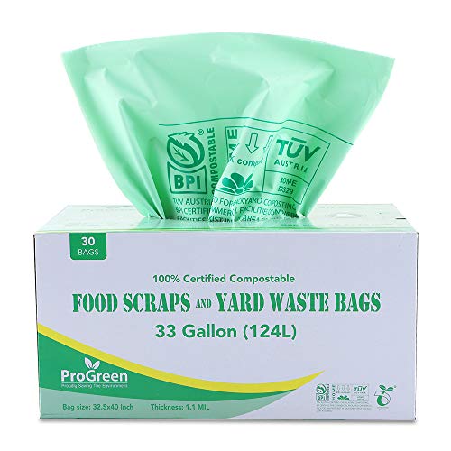 Buy ProGreen 100% Compostable Bags 33 Gallon, Extra Extra Thick 1.1 Mil, 30  Count, Extra Large Lawn and Leaf Trash Bags, Biodegradable ASTM D6400 BPI  and VINCOTTE Certified Now! Only $