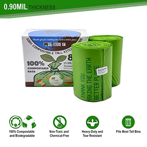 Codirom 100% Compostable Trash Bags, 13 Gallon, 49.2 Liter, 65 Count K