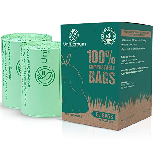 Buy HEAVY-DUTY 100% Compostable & Biodegradable Trash Bags [1.25MIL] by  UniDomum, ASTM D6400, 13 Gallon/49.2L