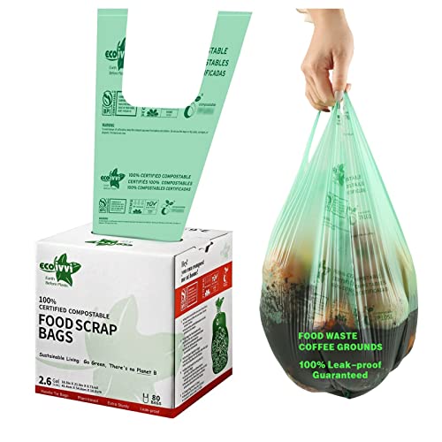 GREENER WALKER 25% Extra Thick Compostable Trash Bags, 1.6 Gallon-120Bags,  ASTM D6400 BPI Biodegradable Food Kitchen Waste Bags 6L-120 Bags