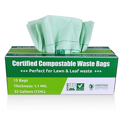 Primode Compostable Bags 30-33 Gallon, Lawn Leaf Extra Large Trash Bags, 15  Count 100% ASTMD6400 Certified Biodegradable Compost Bags, Certificated by