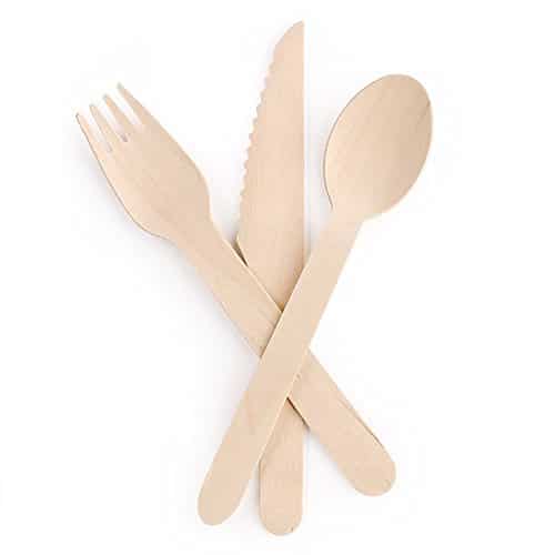 By Hoonyun High End Commercial Disposable Wooden Forks Spoons Knifes Alternative to Plastic Cutlery Biodegradable Replacements Single Use Splinter Free,100% Wood Utensils 100 Count Forks 