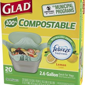 Febreze Fresh Lemon 20 Count OdorShield  2.6 Gallon 100% Compostable Green Trash Bag Glad Kitchen Compost Bags 