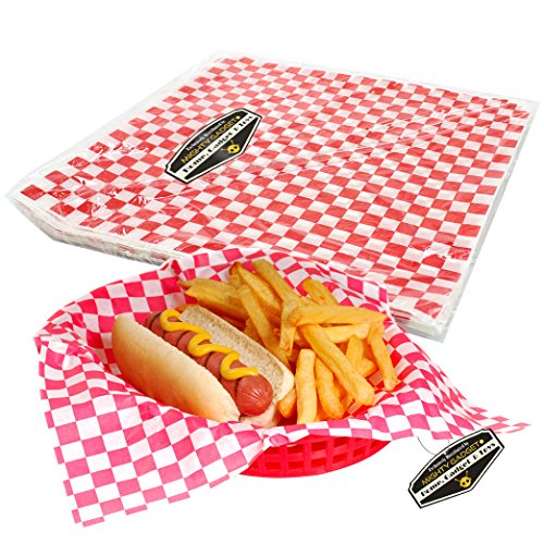 2 Pack Red and White 12 X 12 Inches Checkered Deli Basket Liner 