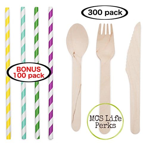 100 200 x Quality Disposable WOODEN Knives/forks CUTLERY :FORKS & KNIVES 100