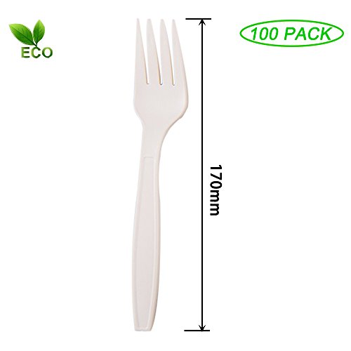 4C Flatware Compostable Cutlery Set - 200 PC Plant Based Utensils:  [75-50-25-50] Compostable Forks Spoons Knives Straws, Non-Plastic  Silverware To Go