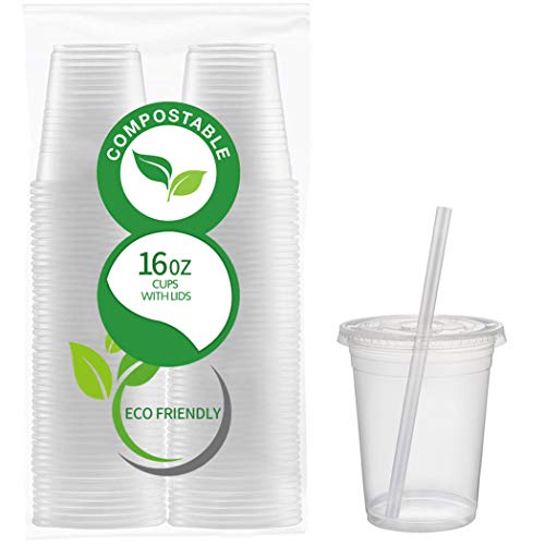 Biodegradable Plastic Cups  Compostable Cold Cups with Lids
