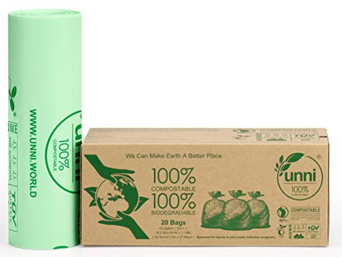 100% Compostable Trash Bags 30-33Gallon,124 Liter,40 Count,Extra Thick 1.1 Mils 