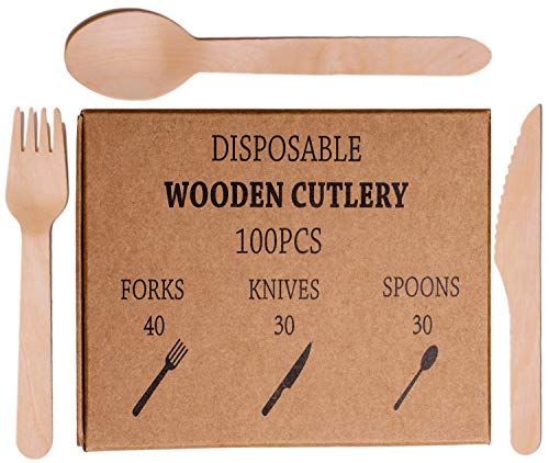 200 Disposable Wooden Spoons 6 Length Wooden Utensils Wooden Cutlery in Paper Box with Sectional Tray 200 Piece