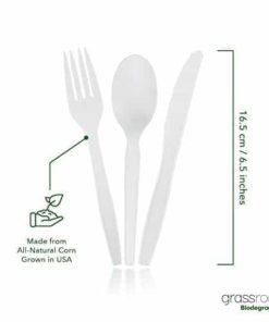 grassroots 100% Compostable Cutlery Pack 7 in. Large Disposable Durable Utensils Mixed 