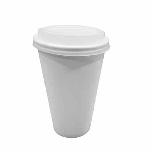 100 Pack] 10oz Disposable White Paper Coffee Cups with Black Dome