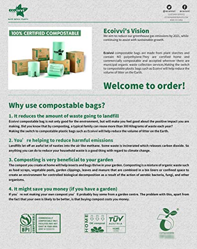 Primode 100% Compostable Bags, 13 Gallon Food Scraps Yard Waste Bags, 50  Count, Extra Thick 0.87 Mil. ASTMD6400 Compost Bags Small Kitchen Trash  Bags