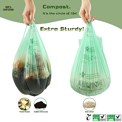 100% Compostable Trash Bags 1.6 Gallon/6 Liter Wave Tie 130 Count BPI ASTM  D6400 Certified 
